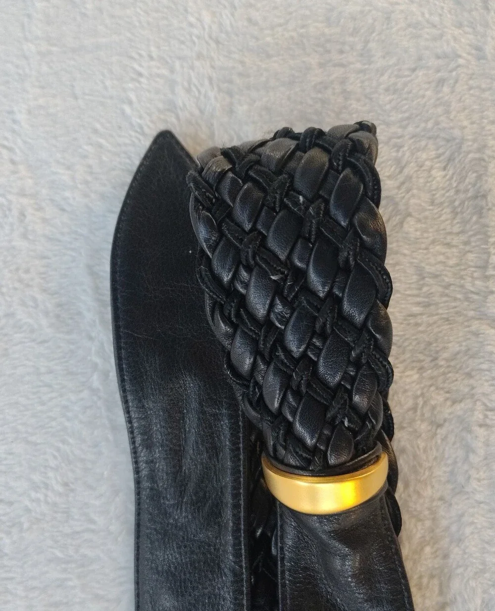 Black Braided Stretch Belt with Gold Accents - Women Accessories